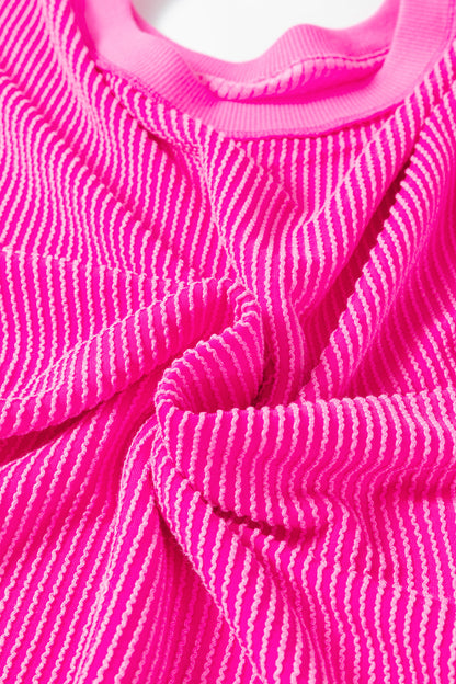 Rose Red Drop Shoulder Uneven Hem Plus Size Twisted Rib Top - Cowaa