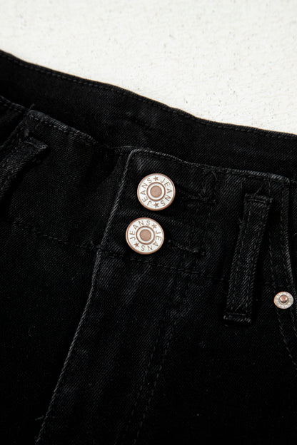 Black 2-Button High Waist Wide Leg Jeans