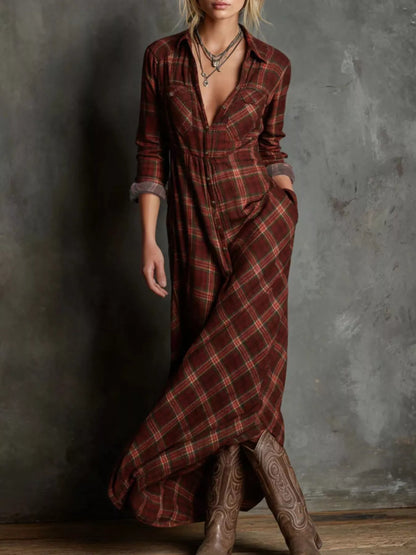Full Size Plaid Button-Down Maxi Dress Plus Size.