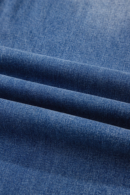 Sky Blue Double Button Zip Fly Straight Leg Jeans - Cowaa