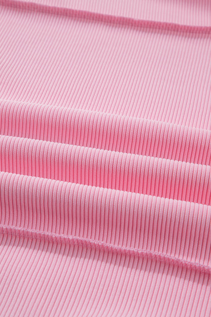 Pink Horizontal Ribbed Exposed Seam Detail Drop Shoulder Baggy Pullover