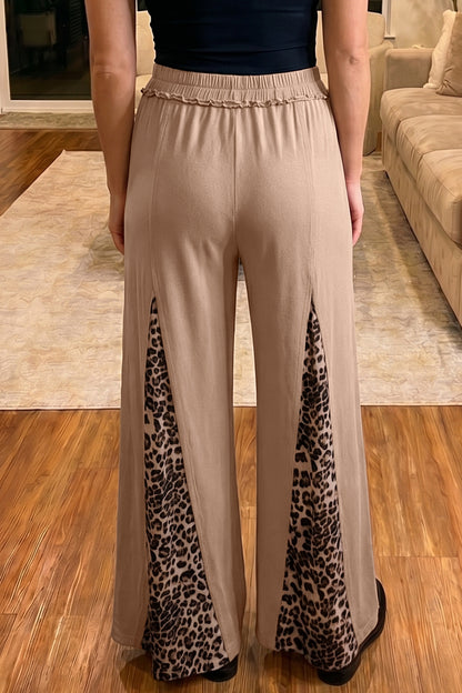 Straw Yellow Mineral Wash Leopard Patchwork Wide Leg Pants