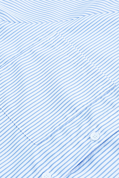 Black Striped Casual Shirred Cuffs Shirt - Cowaa