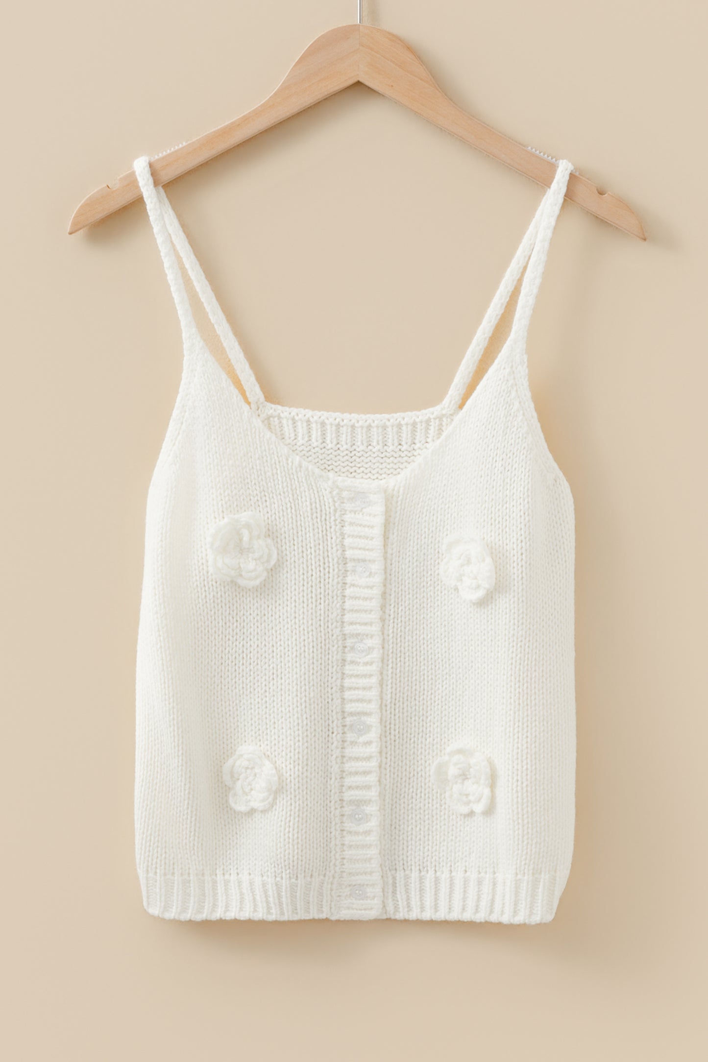 White 3D Flower Spaghetti Straps Sweater Vest - Cowaa
