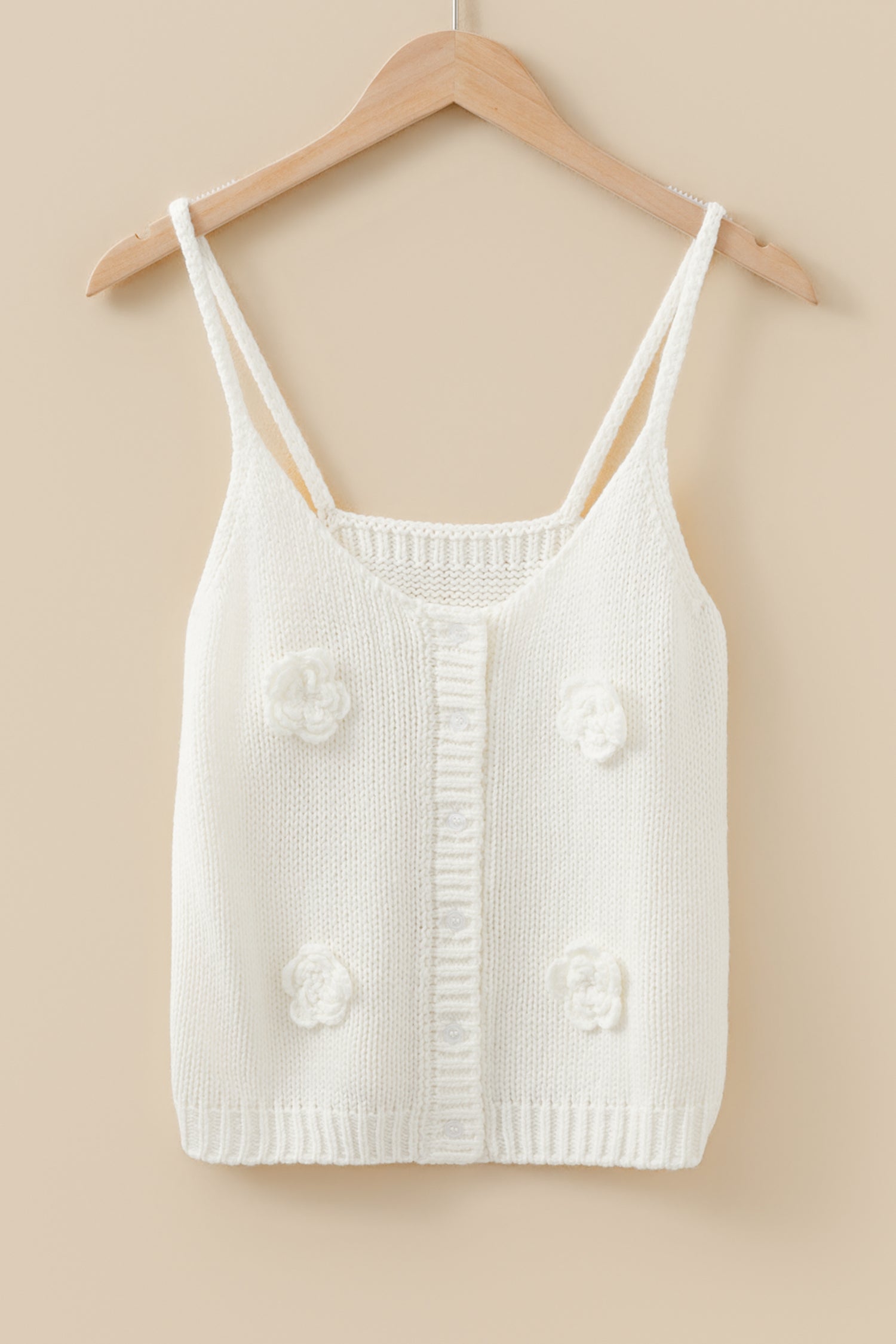 White 3D Flower Spaghetti Straps Sweater Vest - Cowaa
