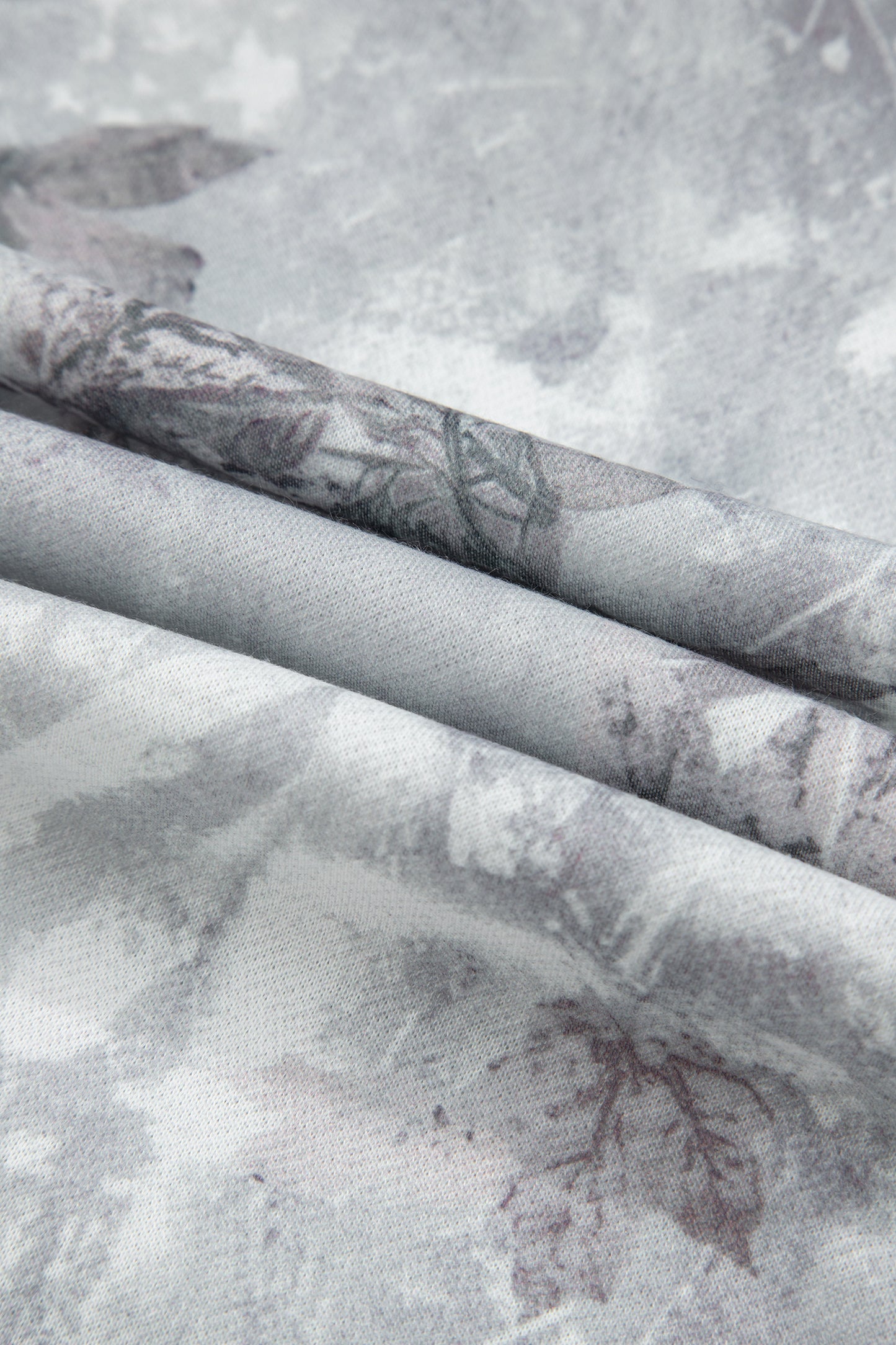 Gray Camo Leaf Print Kangaroo Pocket Quarter Zip Hoodie