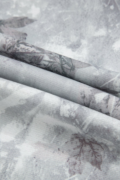 Gray Camo Leaf Print Kangaroo Pocket Quarter Zip Hoodie