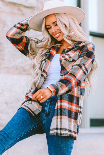 Plaid Button Front Pocket Shirt Shacket - Cowaa