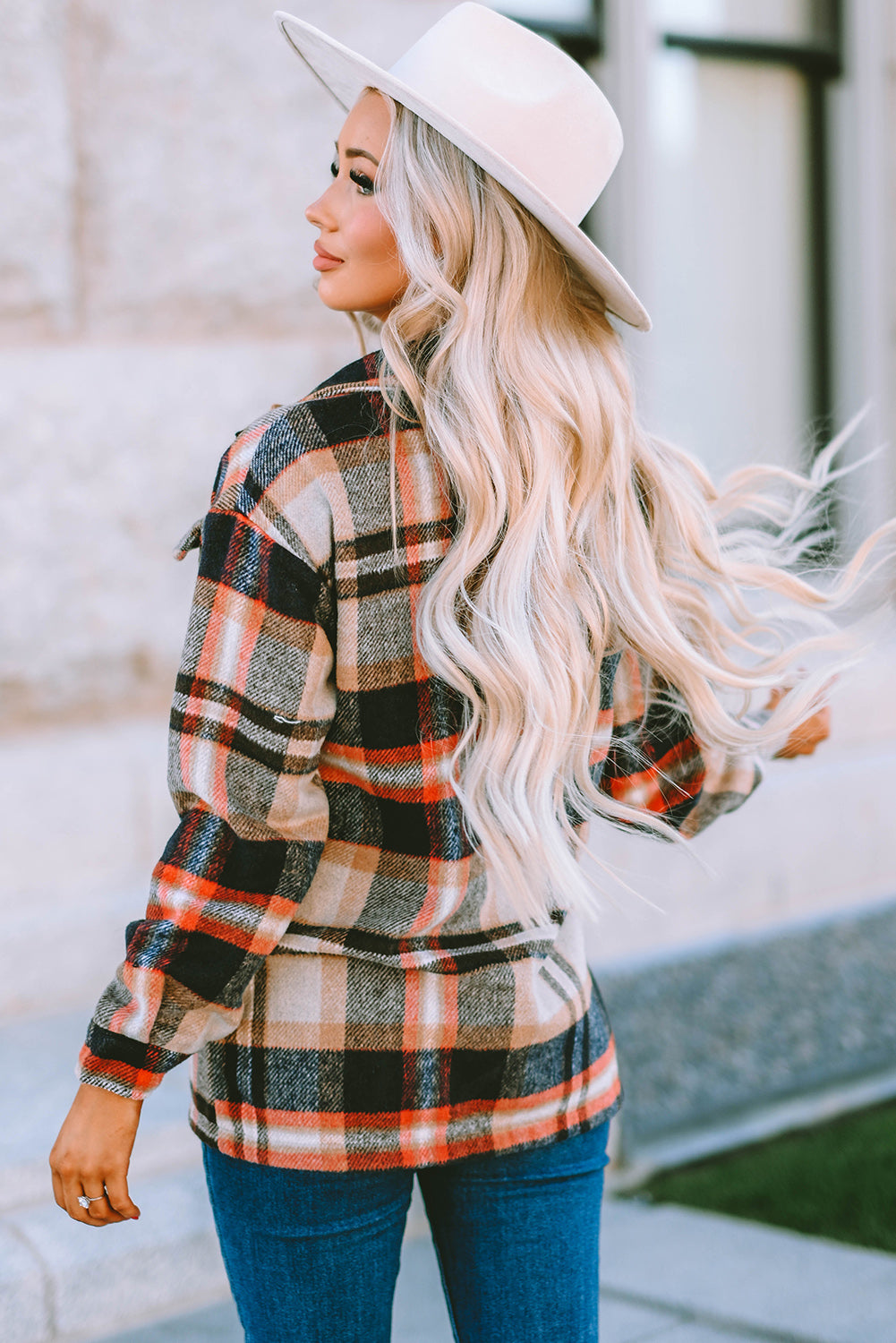 Plaid Button Front Pocket Shirt Shacket - Cowaa