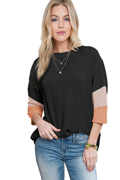 White Pit-striped Colorblock Drop Sleeve Top - Cowaa