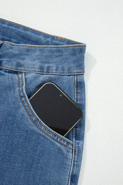 Ashleigh Blue Multi Buttons High Waist Wide Leg Jeans With Pockets - Cowaa