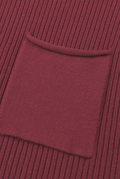 Patch Pocket Ribbed Knit Short Sleeve Sweater