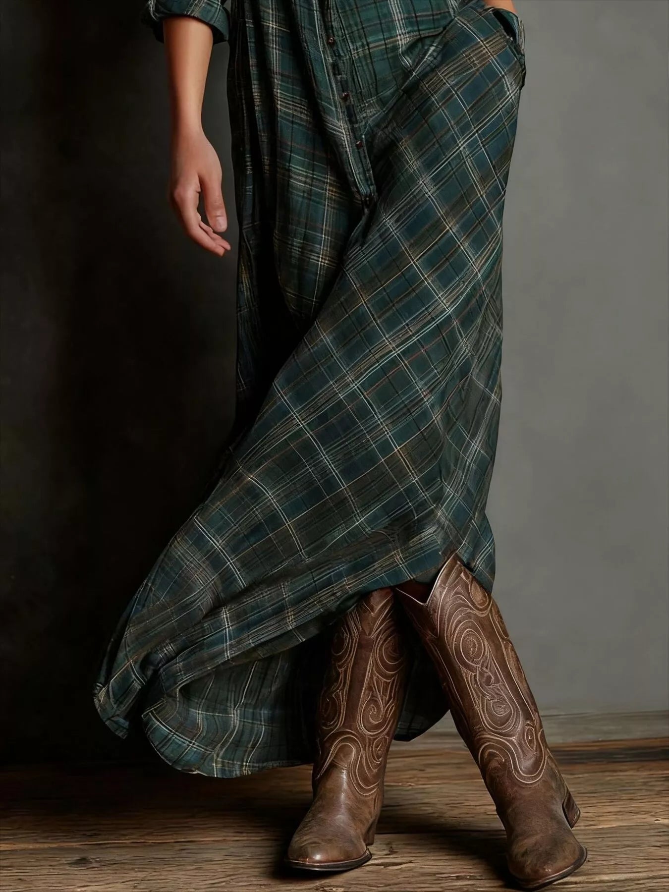 Full Size Plaid Button-Down Maxi Dress Plus Size.