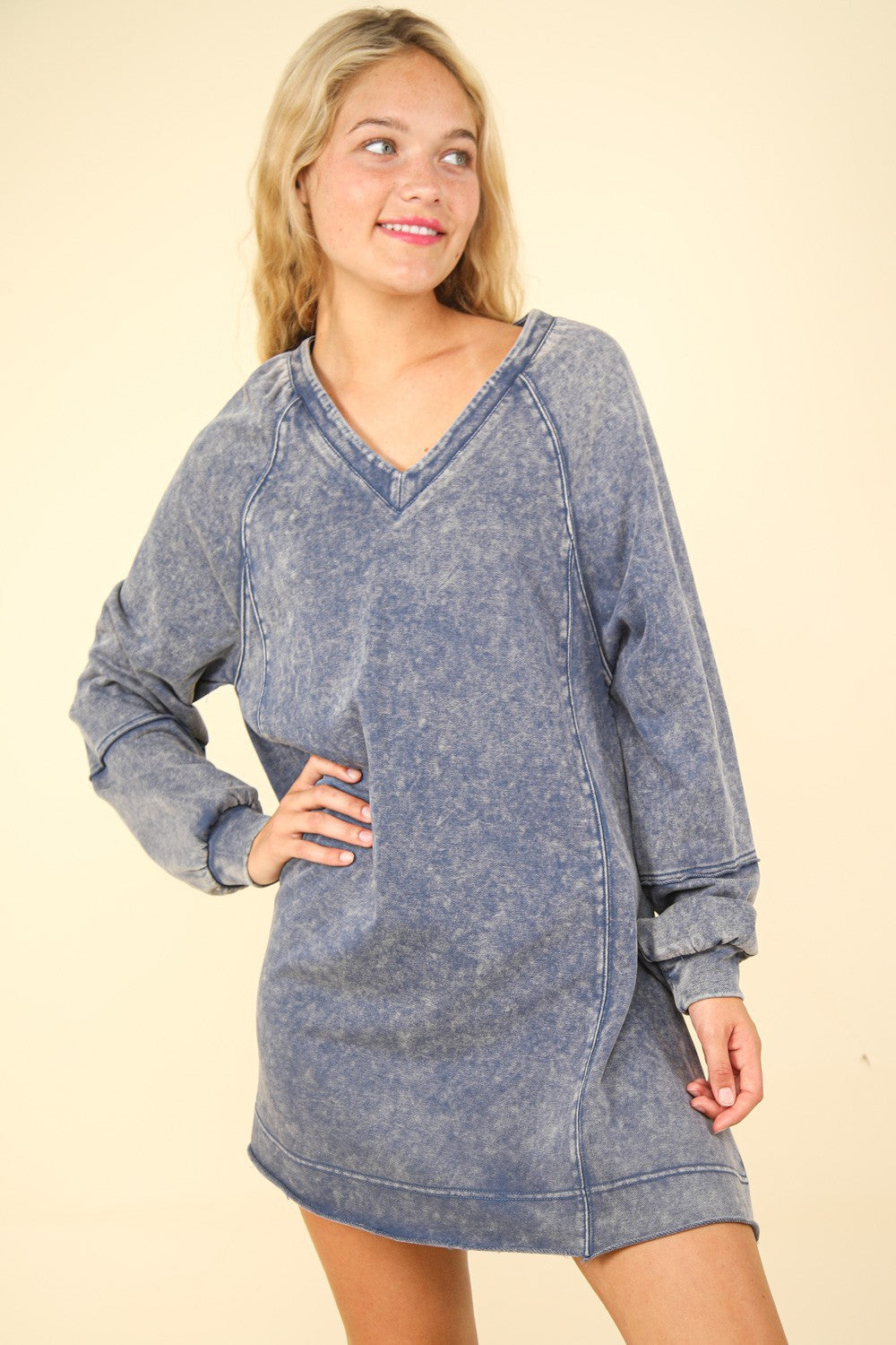 Mineral Washed Oversized A-Line Mini Dress - Cowaa