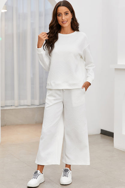 Strawberry Pink Textured Loose Slouchy Long Sleeve Top and Pants Set - Cowaa