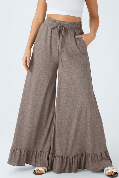 Dune Solid Color Ruffle Hem Wide Leg Pants - Cowaa