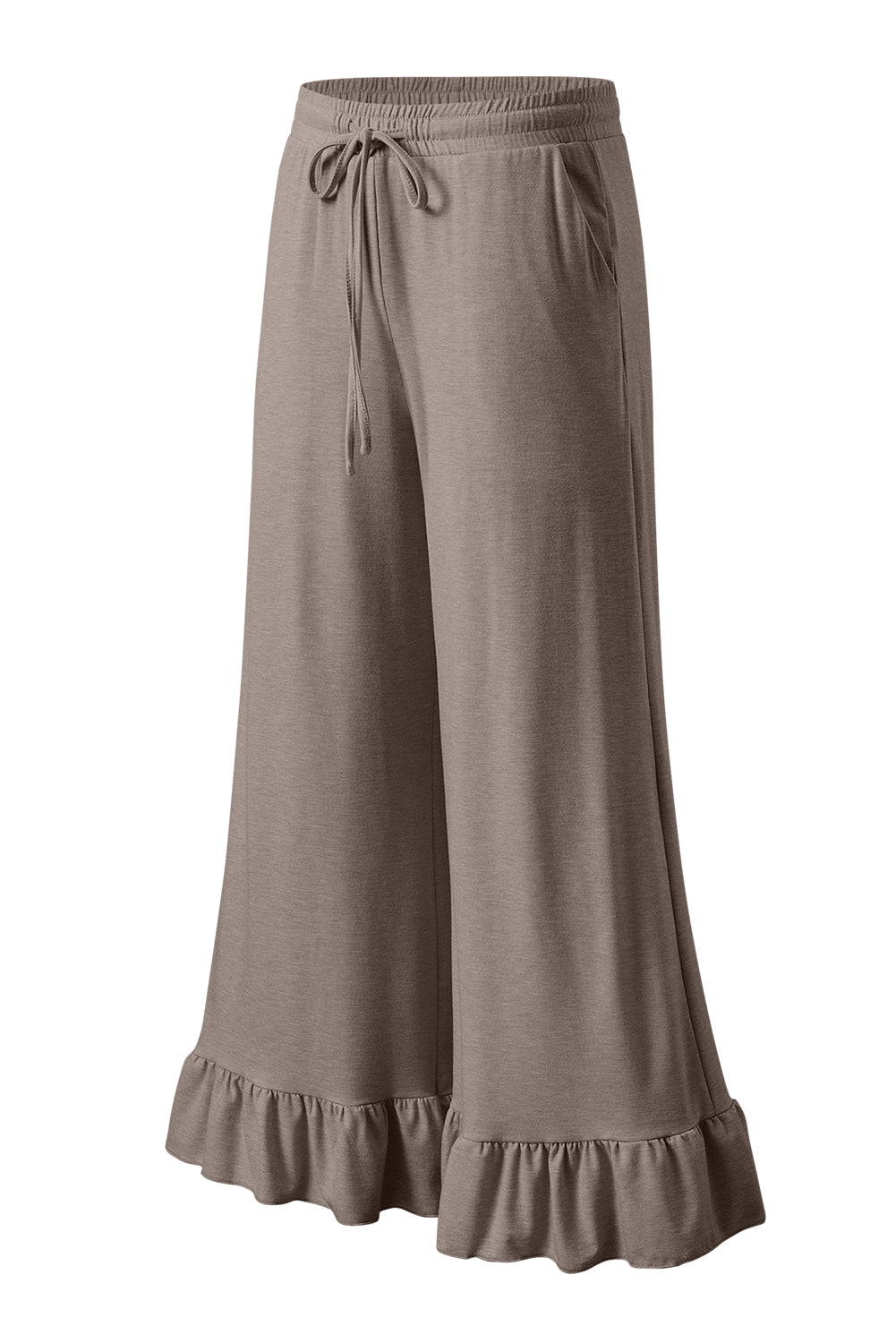 Dune Solid Color Ruffle Hem Wide Leg Pants - Cowaa