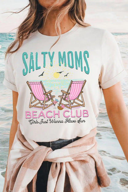 White Salty Moms Beach Club Short Sleeve Graphic Tee