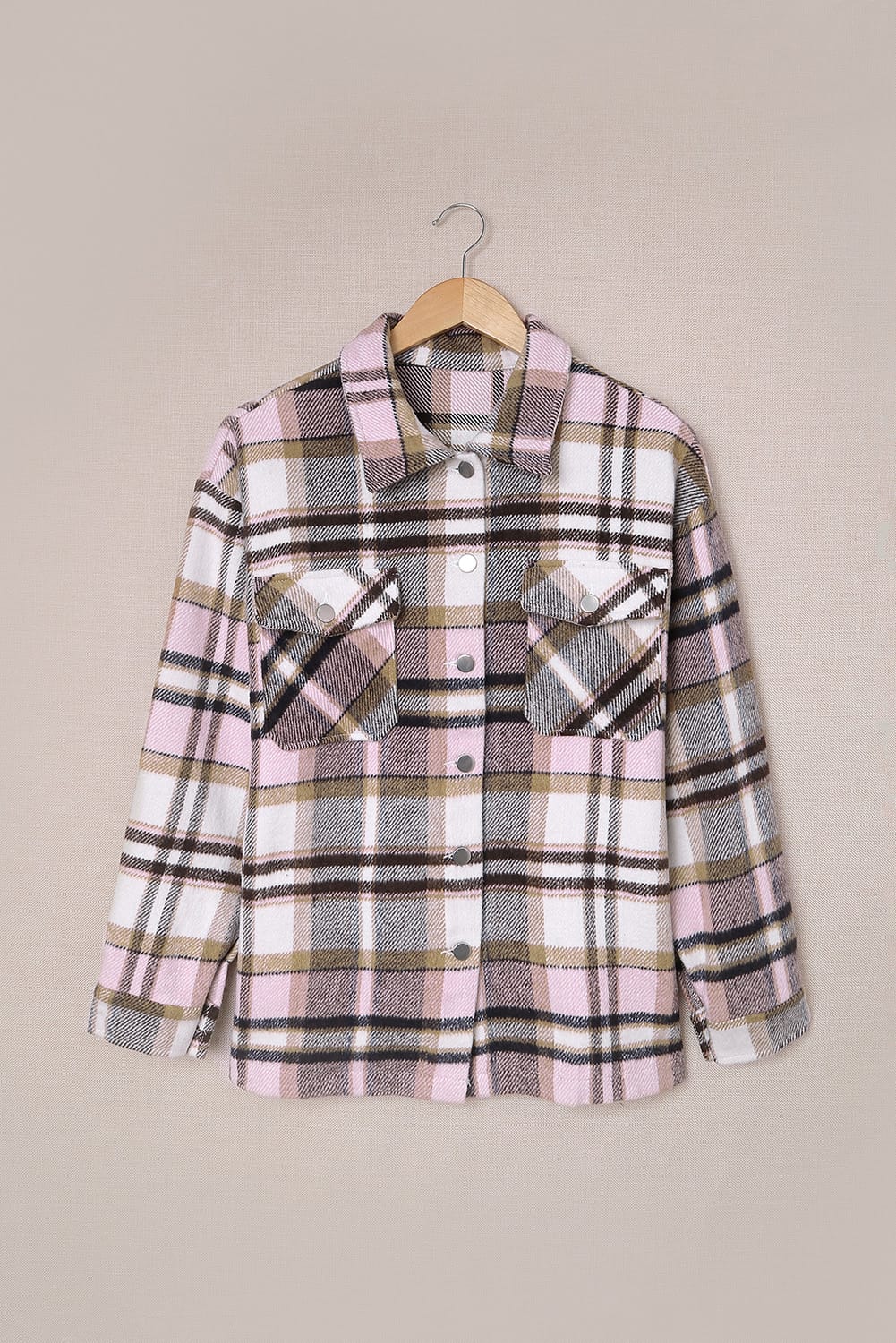 Plaid Button Front Pocket Shirt Shacket - Cowaa
