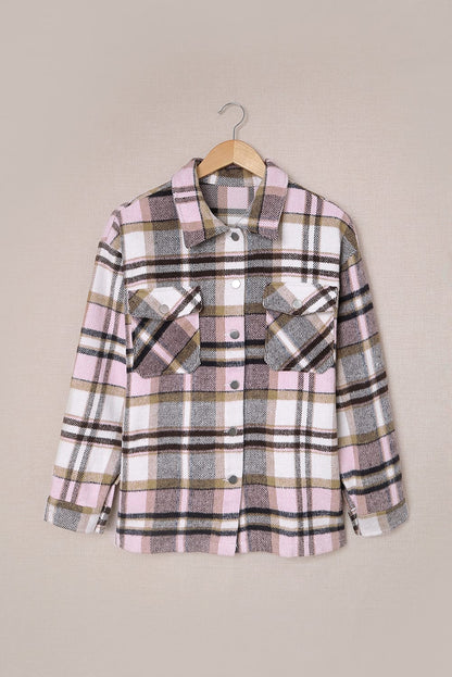 Plaid Button Front Pocket Shirt Shacket - Cowaa