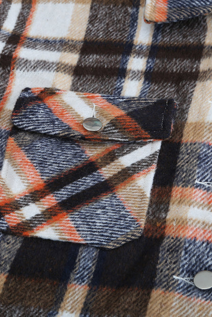 Plaid Button Front Pocket Shirt Shacket - Cowaa