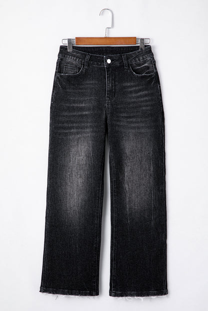 Sail Blue Mineral Wash Raw Hem High Waist Flared Jeans - Cowaa