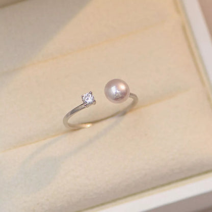 925 Sterling Silver Pearl Open Ring.
