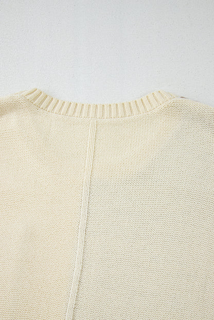 Mist Green Plus Size Cable Knit Color Block Drop Shoulder Sweater - Cowaa