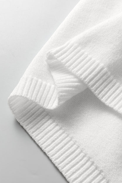 White Solid Color Knit Loose Bracelet Sleeve Dolman Sweater - Cowaa