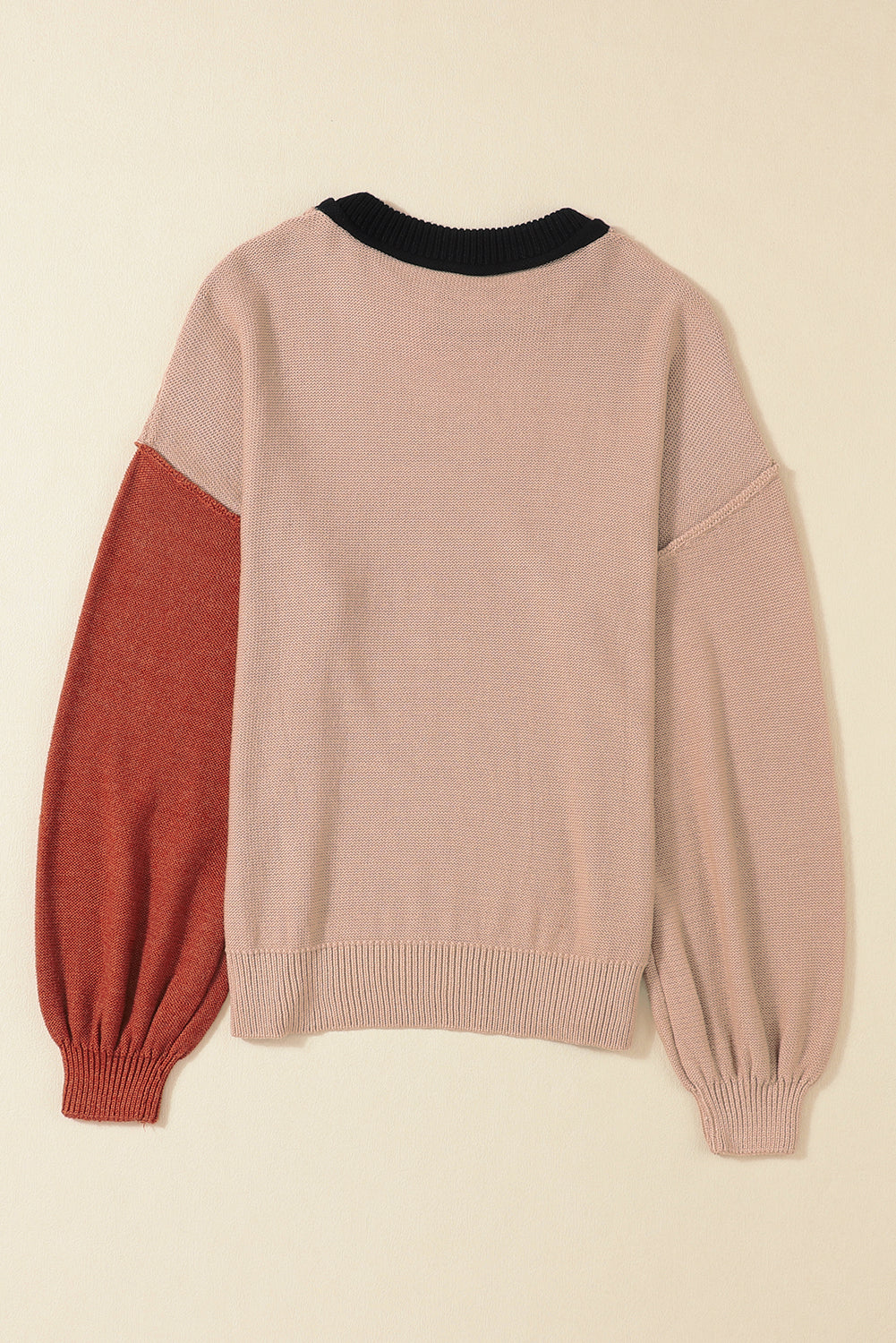Bishop Sleeve Exposed Seam Ribbed Trim Sweater - Cowaa