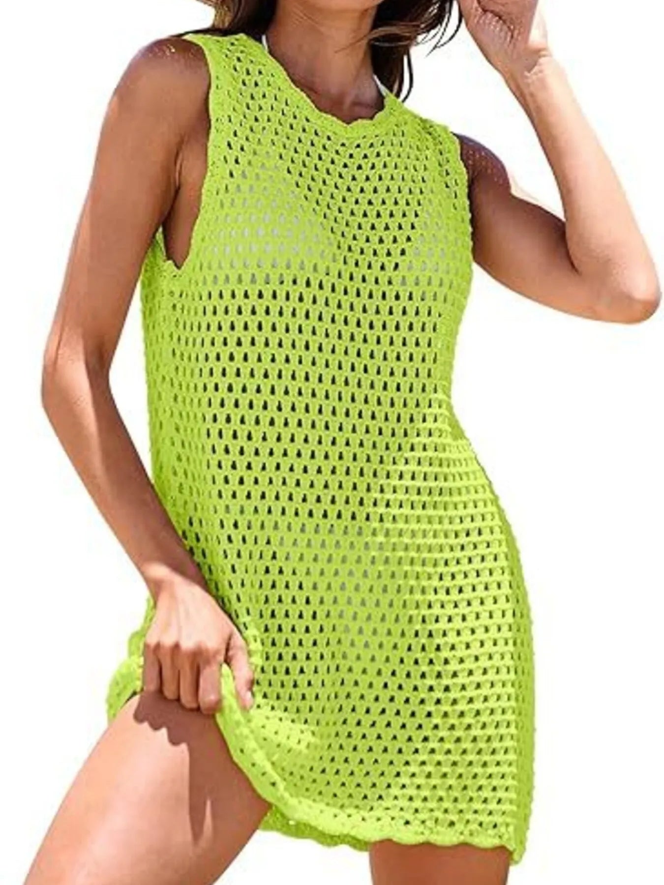 Color Block Openwork Sleeveless Cutout Back Cover-Up.