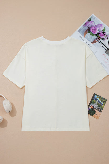 Beige Star Print Stud Detail Cotton Jersey Top