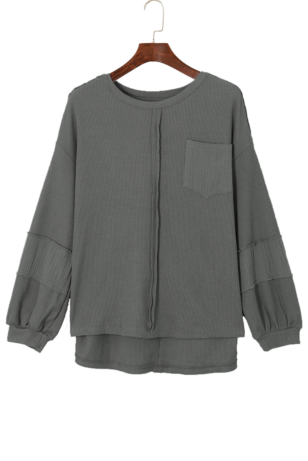 Crinkle Patchwork Long Sleeve Top - Cowaa