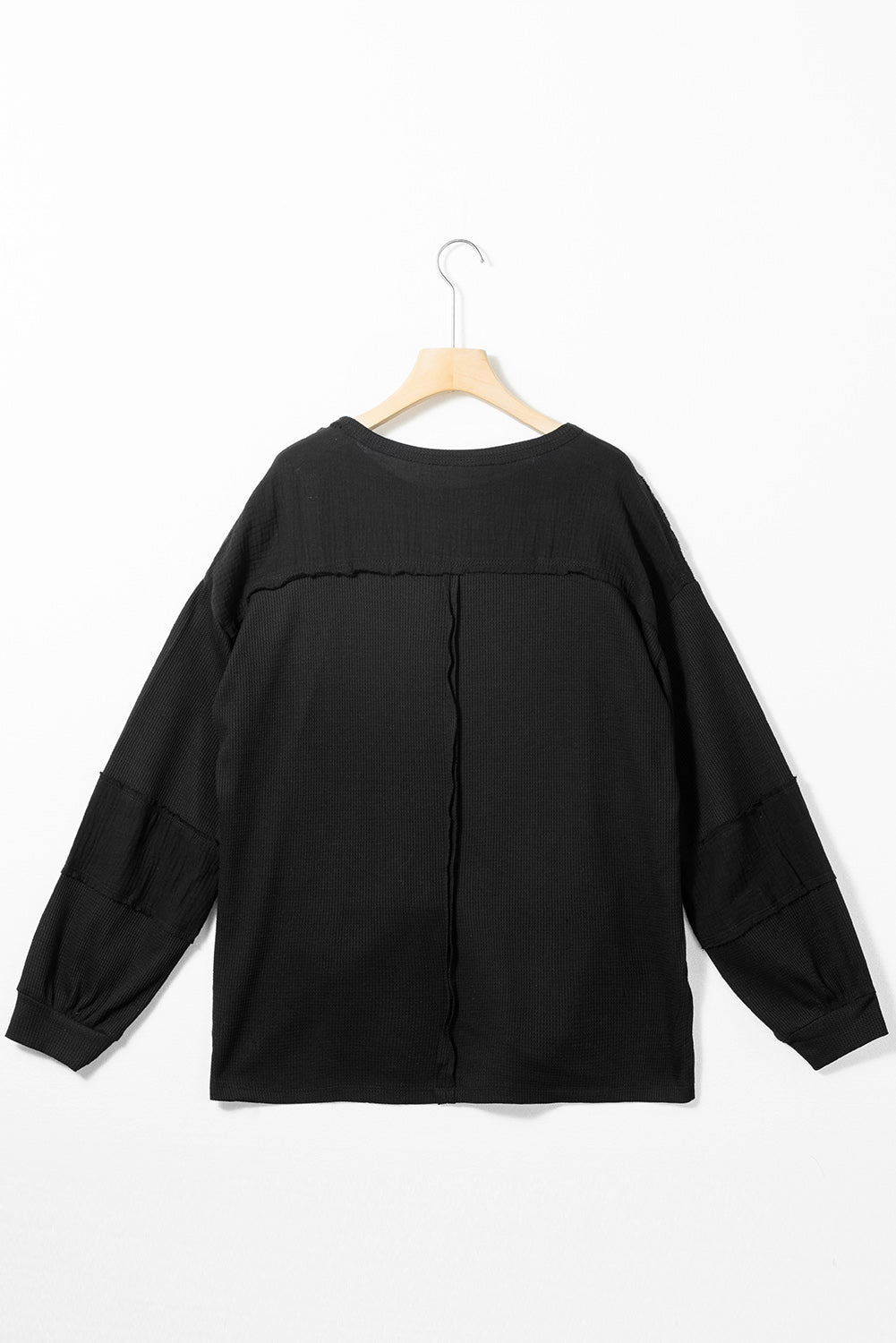 Crinkle Patchwork Long Sleeve Top - Cowaa