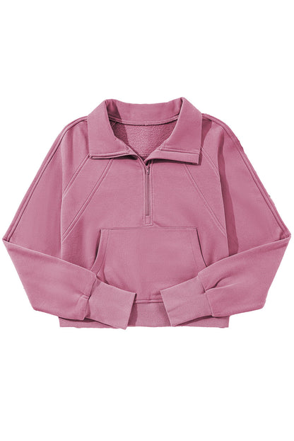 Brown Zip Up Stand Collar Thumbhole Sleeve Sweatshirt - Cowaa