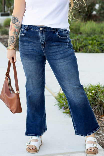 Dirty blue Plus Size High Waist Side Slits Flare Jeans - Cowaa