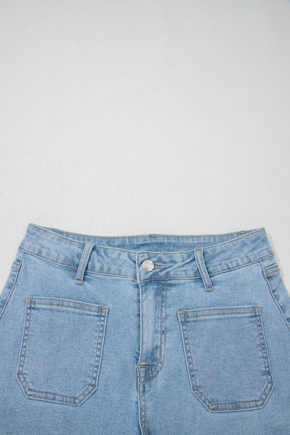 Myosotis High Rise Patch Pocket Denim Shorts - Cowaa