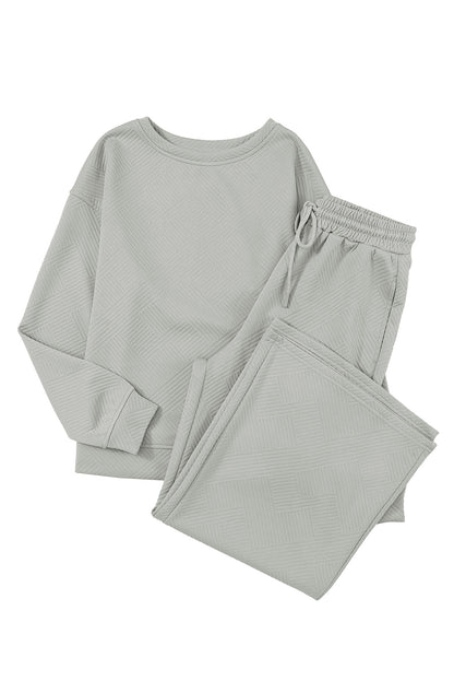 Strawberry Pink Textured Loose Slouchy Long Sleeve Top and Pants Set - Cowaa