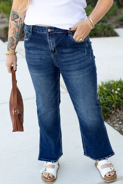 Dirty blue Plus Size High Waist Side Slits Flare Jeans - Cowaa