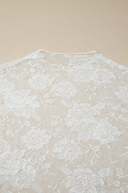 White Plus Size Floral Mesh Long Sleeve Top