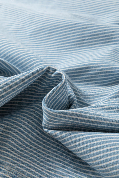 Sky Blue Stripe Drawstring Elastic Waist Casual Denim Shorts - Cowaa