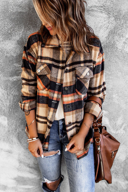 Plaid Button Front Pocket Shirt Shacket - Cowaa