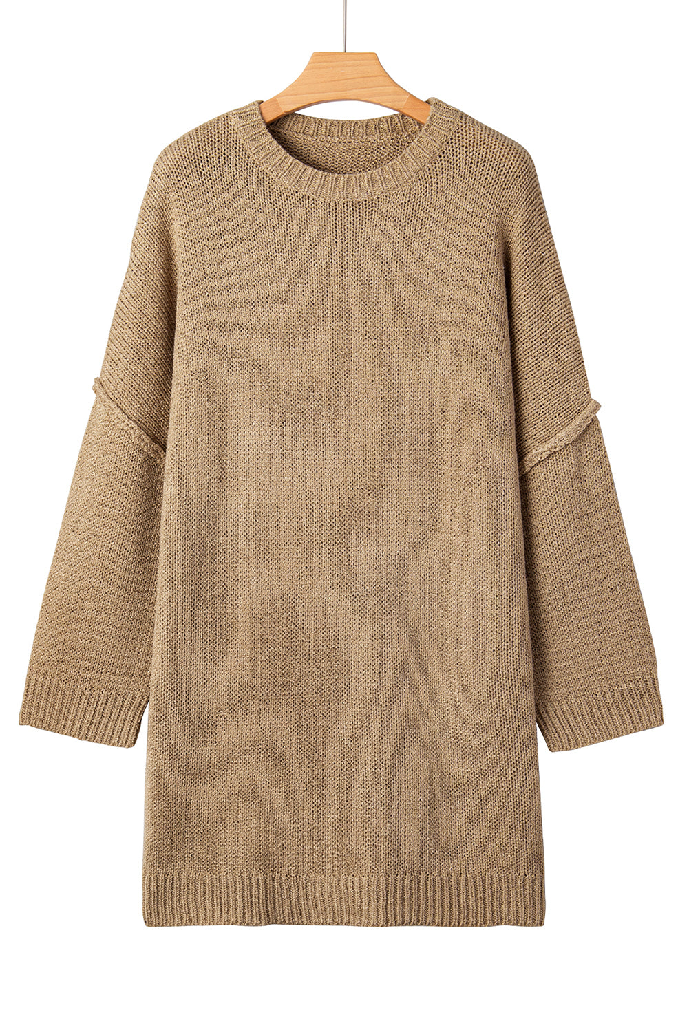 Pale Khaki Oversize Drop Shoulder Slouchy Sweater Dress - Cowaa