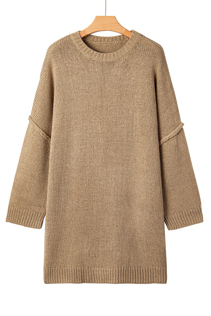 Pale Khaki Oversize Drop Shoulder Slouchy Sweater Dress - Cowaa