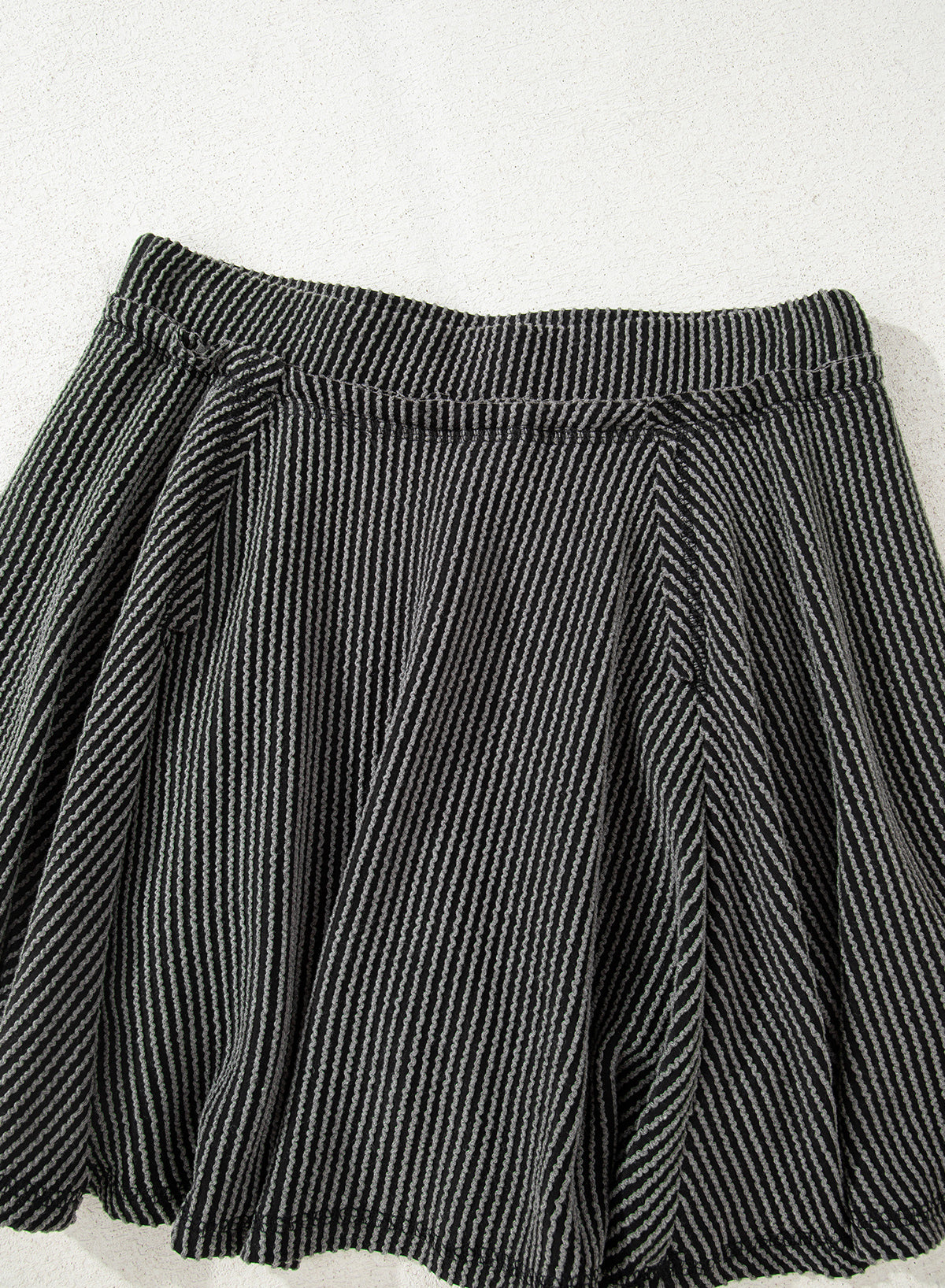 Dark Grey Corded Lantern Sleeve Top High Waist Ruffled Mini Skirt Set