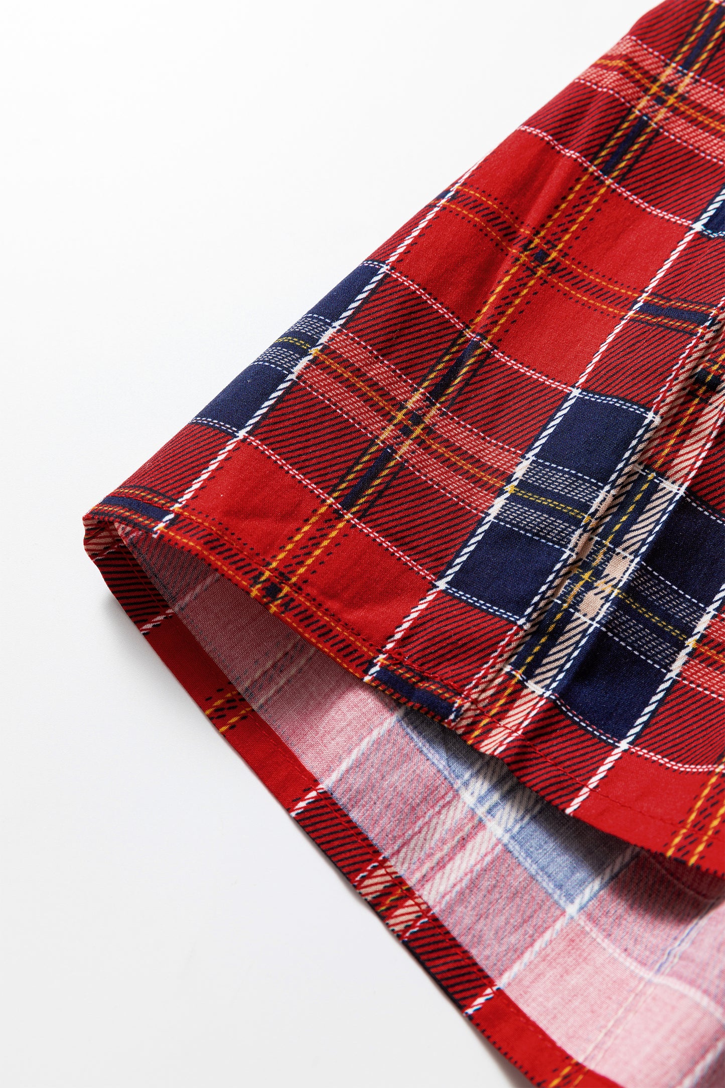 Red Plaid Print Frilly Collar Long Sleeve Shift Mini Dress - Cowaa