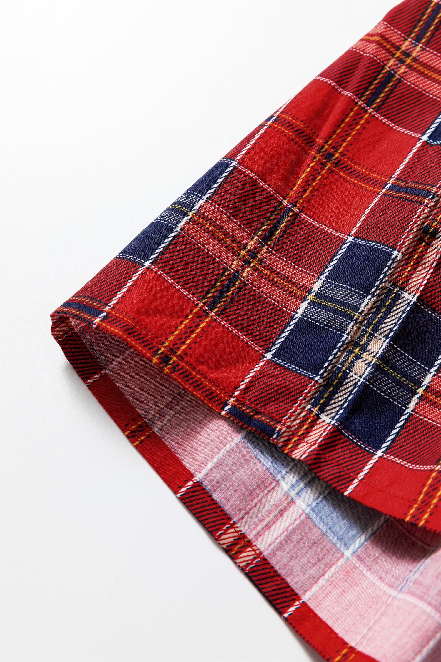 Red Plaid Print Frilly Collar Long Sleeve Shift Mini Dress - Cowaa