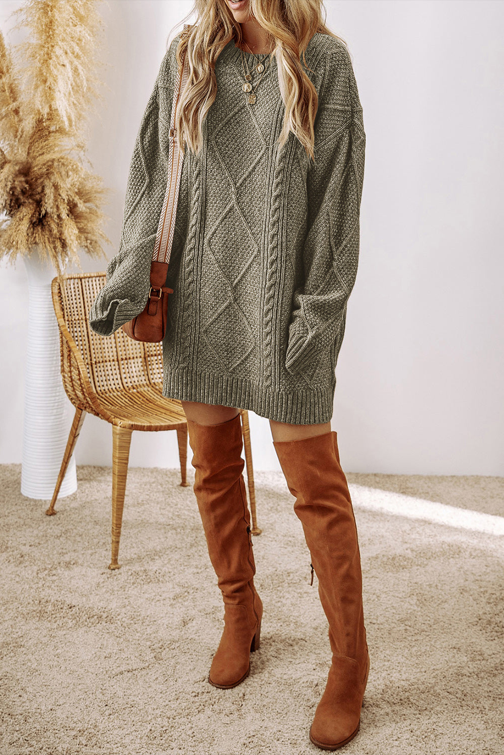 Knit Loose Fit Sweater Dress - Cowaa