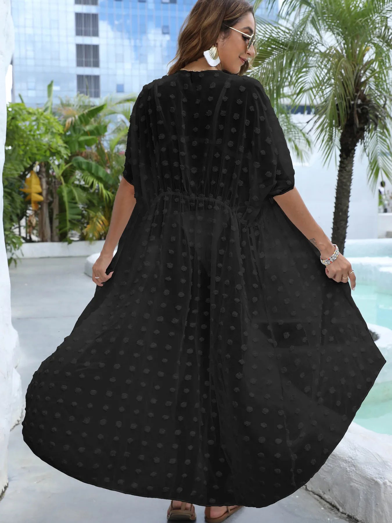 Swiss Dot Sheer Beach Cover Up Maxi Dress.