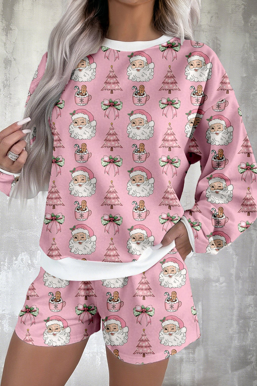 White Ho Ho Ho Letter Graphic Christmas Pajama Set - Cowaa